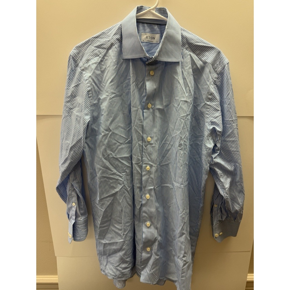 Eton Contemporary Mens Dress Shirt Blue White Striped 16.5 42 Large